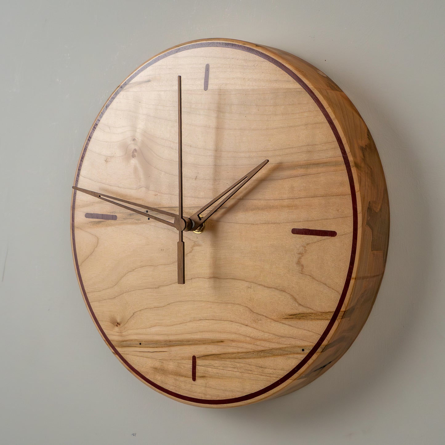 10" Ambrosia Maple Wall Clock – Walnut Inlay & Retro Modern Design