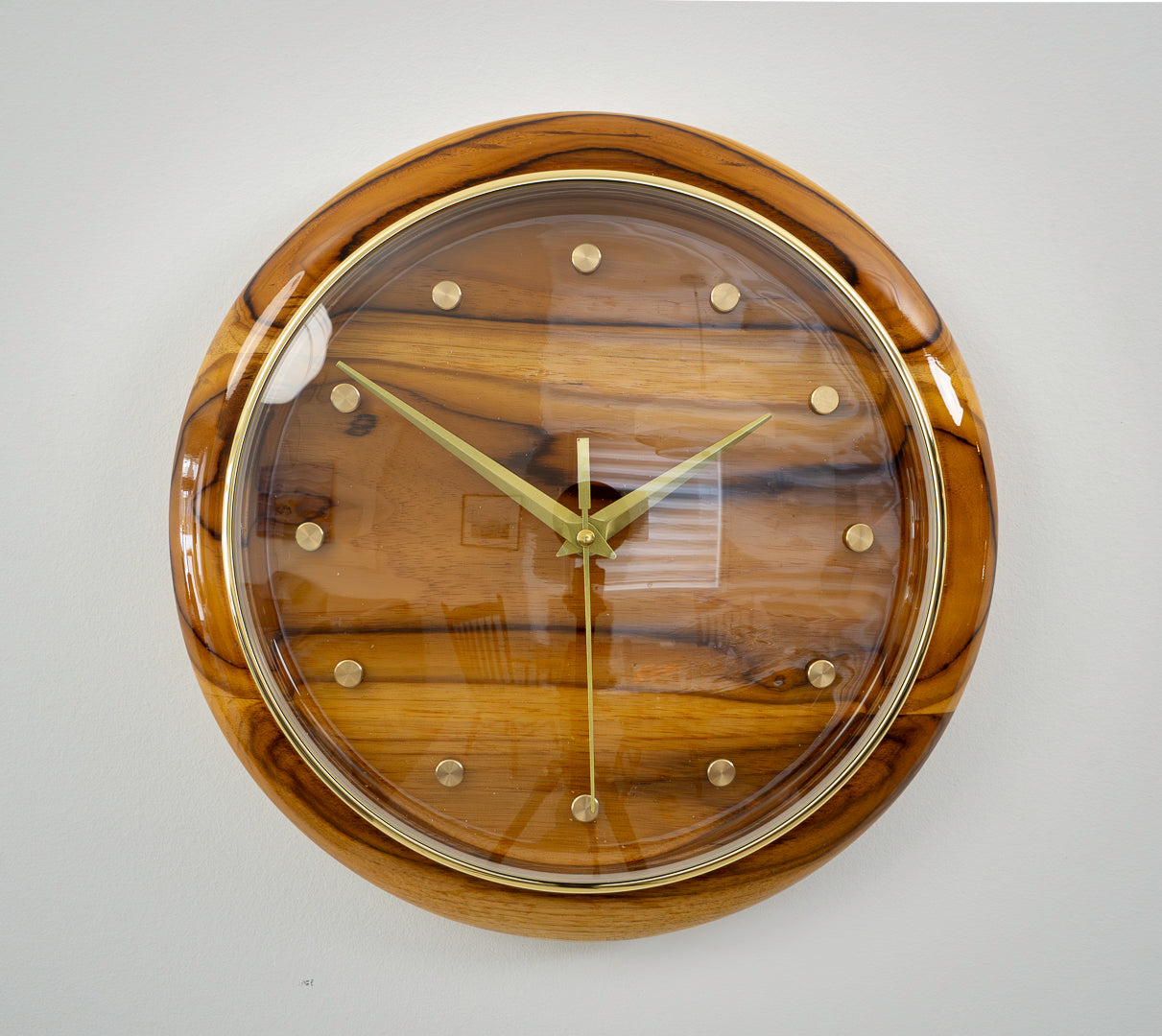 11" Solid Teak Wall Clock – Brass Accents & High-Gloss Marine Finish