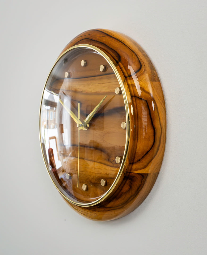 11" Solid Teak Wall Clock – Brass Accents & High-Gloss Marine Finish