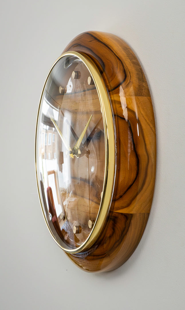 11" Solid Teak Wall Clock – Brass Accents & High-Gloss Marine Finish