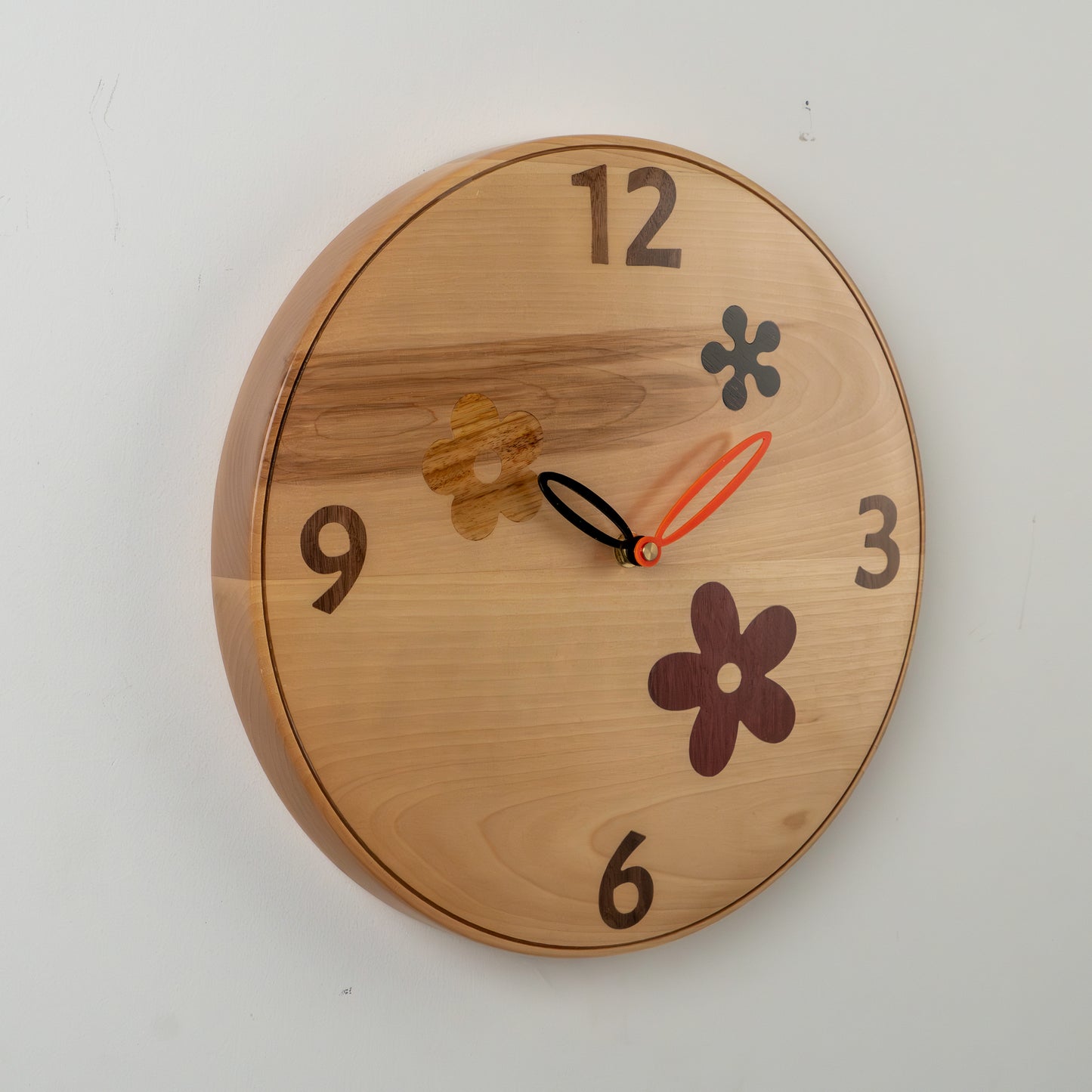 12" Hard Maple Wall Clock – Multicolored Exotic Wood Inlays