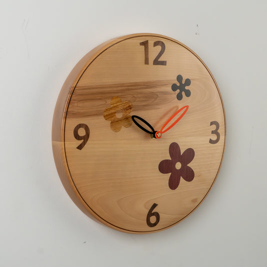 12" Hard Maple Wall Clock – Multicolored Exotic Wood Inlays