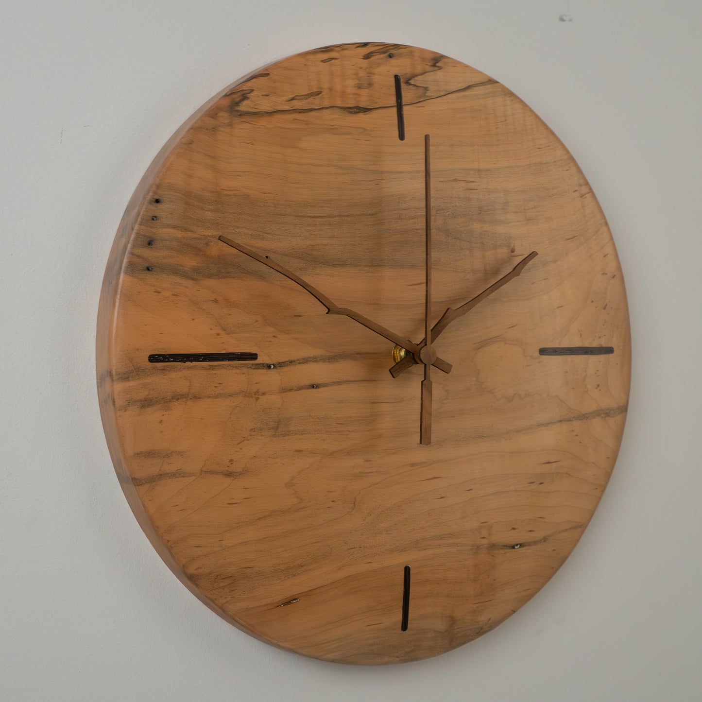 12" Minimalist Ambrosia Maple Wall Clock – Walnut Accents