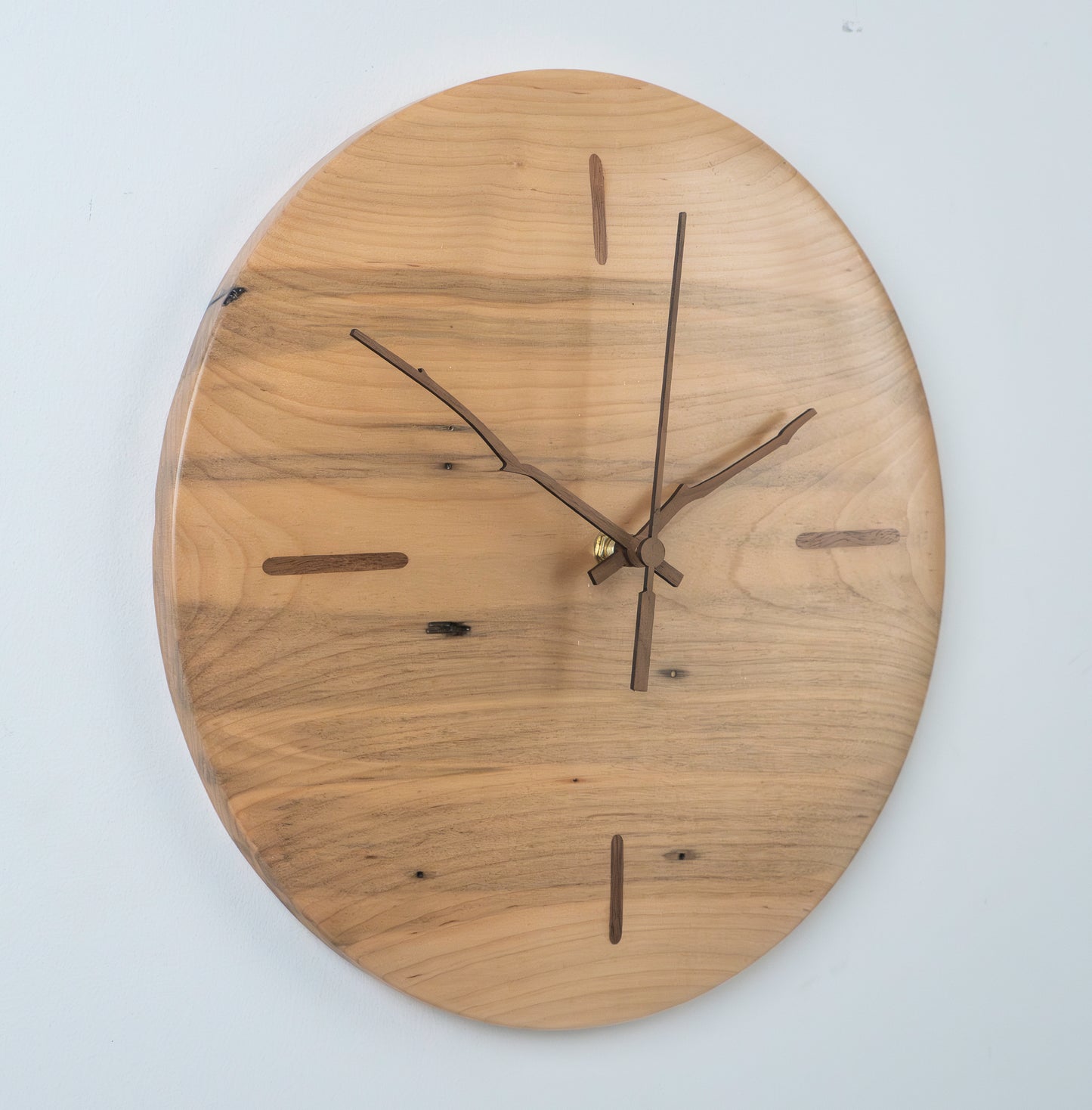 12" Minimalist Ambrosia Maple Wall Clock – Walnut Accents
