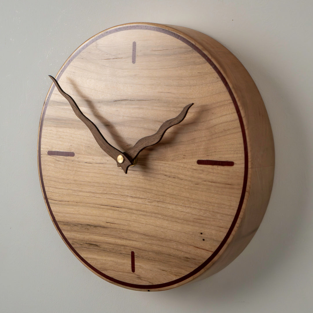 9" Solid Maple Clock with Purpleheart Inlay