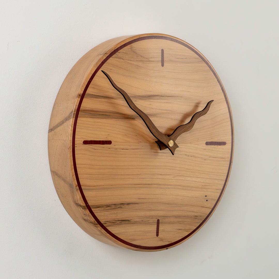 9" Solid Maple Clock with Purpleheart Inlay
