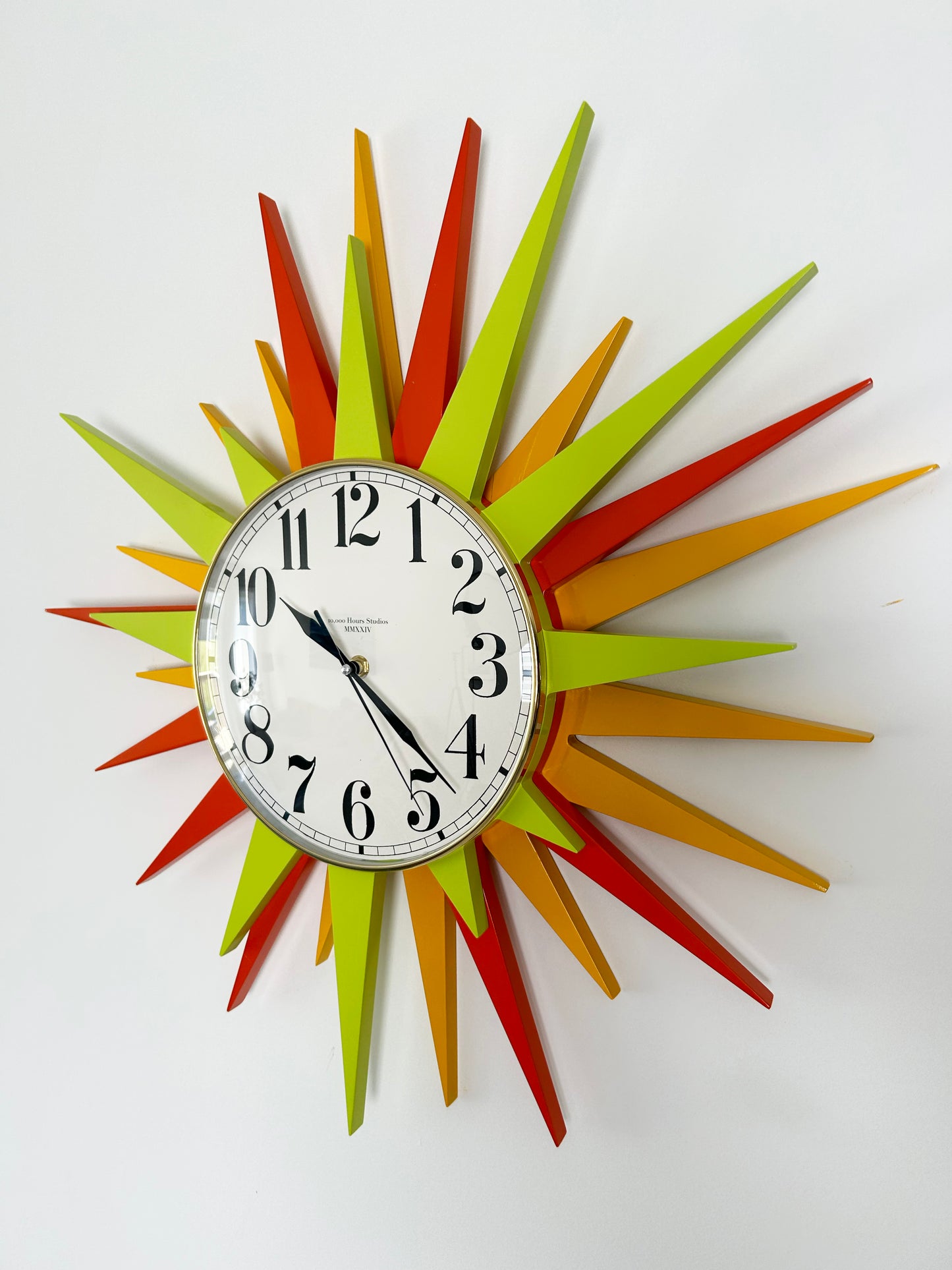 24-Inch Mid-Century Americana Starburst Wall Clock – Citrus Colors, Convex Glass & Brass Bezel