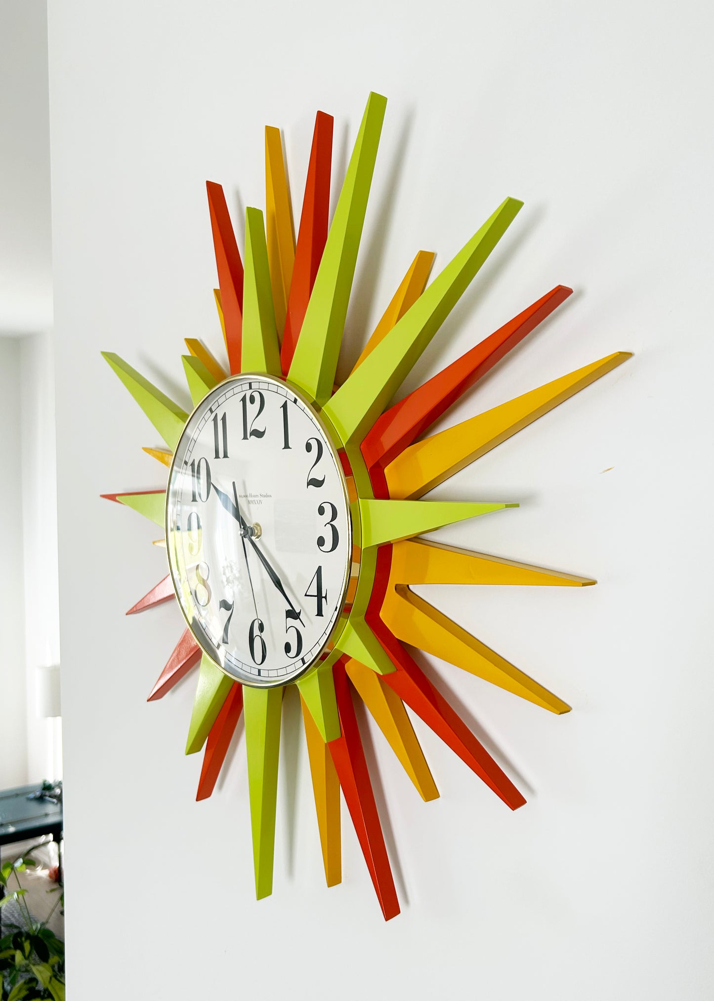 24-Inch Mid-Century Americana Starburst Wall Clock – Citrus Colors, Convex Glass & Brass Bezel