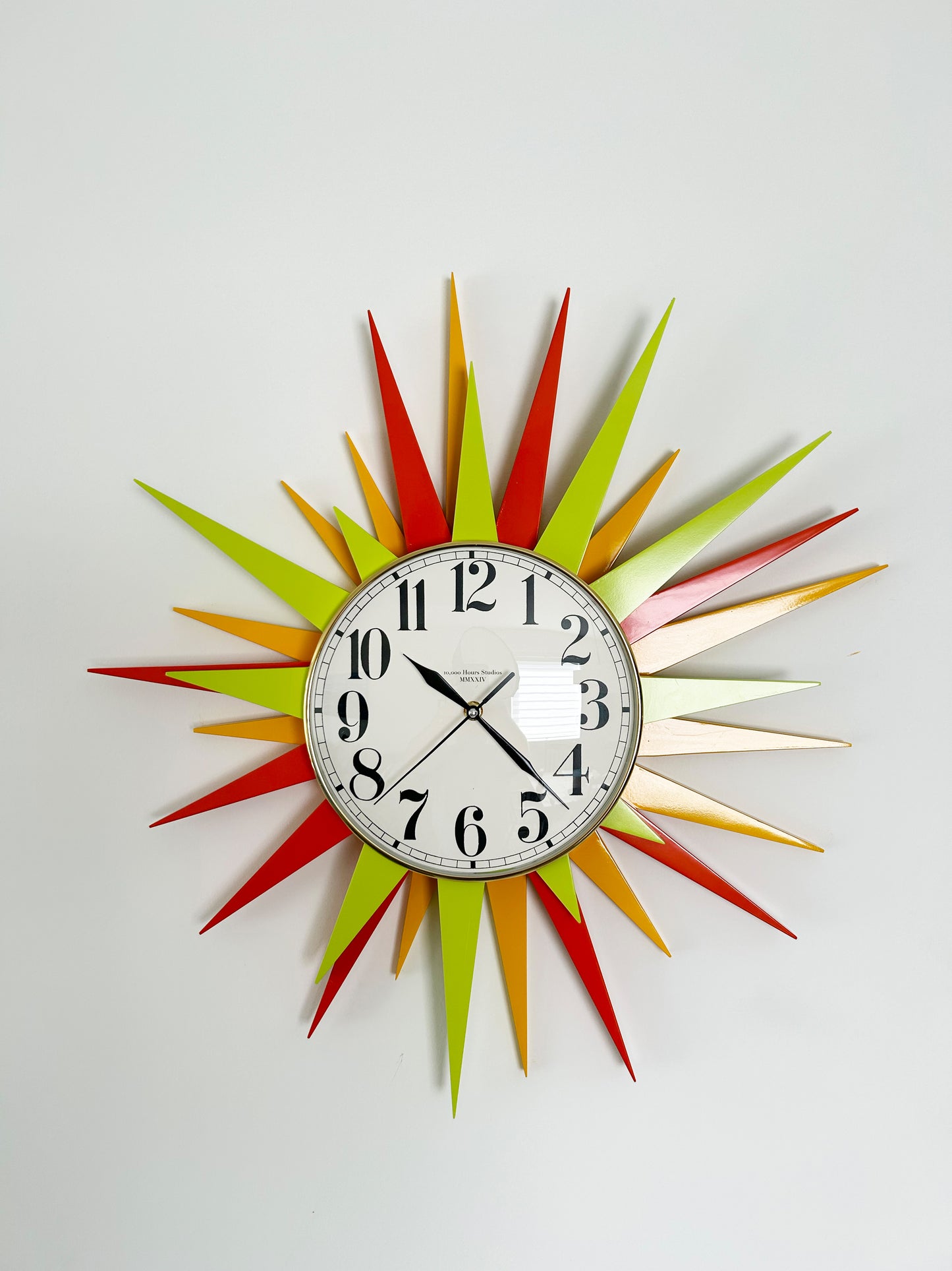24-Inch Mid-Century Americana Starburst Wall Clock – Citrus Colors, Convex Glass & Brass Bezel