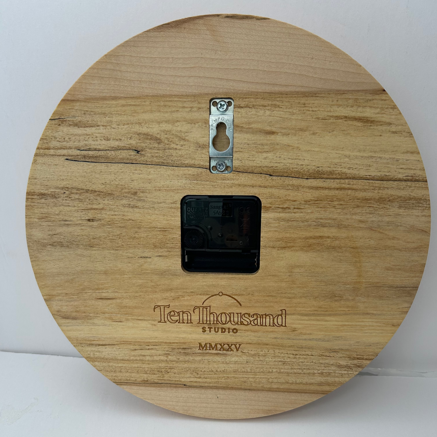 12" Minimalist Spalted Maple Wall Clock – Walnut Inlays