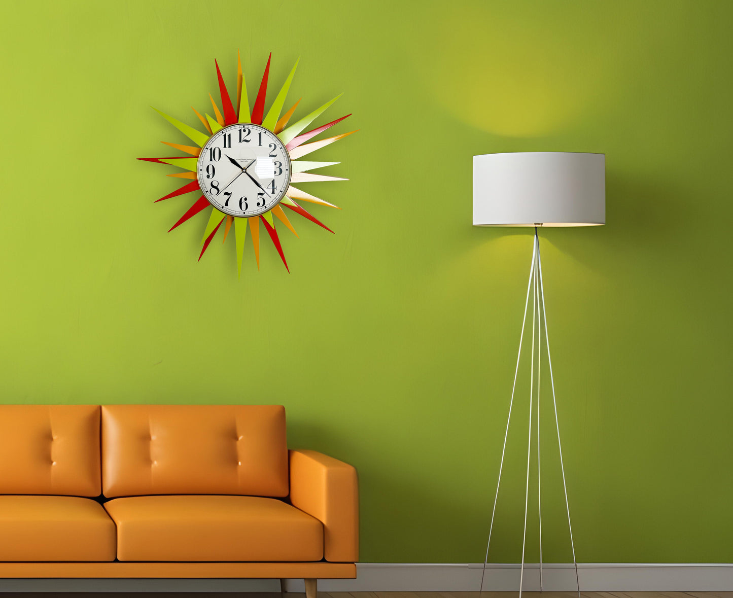 24-Inch Mid-Century Americana Starburst Wall Clock – Citrus Colors, Convex Glass & Brass Bezel