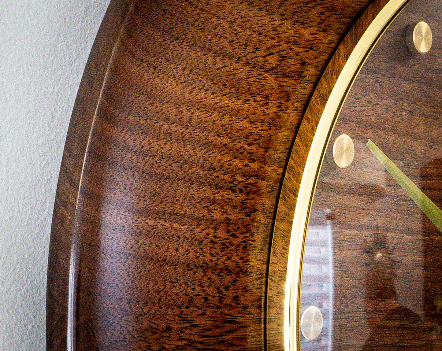 Walnut Brass and Glass 13" Wall Clock