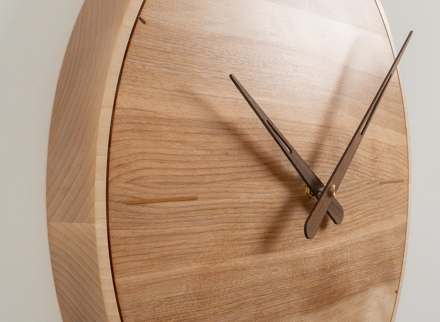 18" Solid Birch Minimalist Wall Clock with Etched Hour Markers & Accents