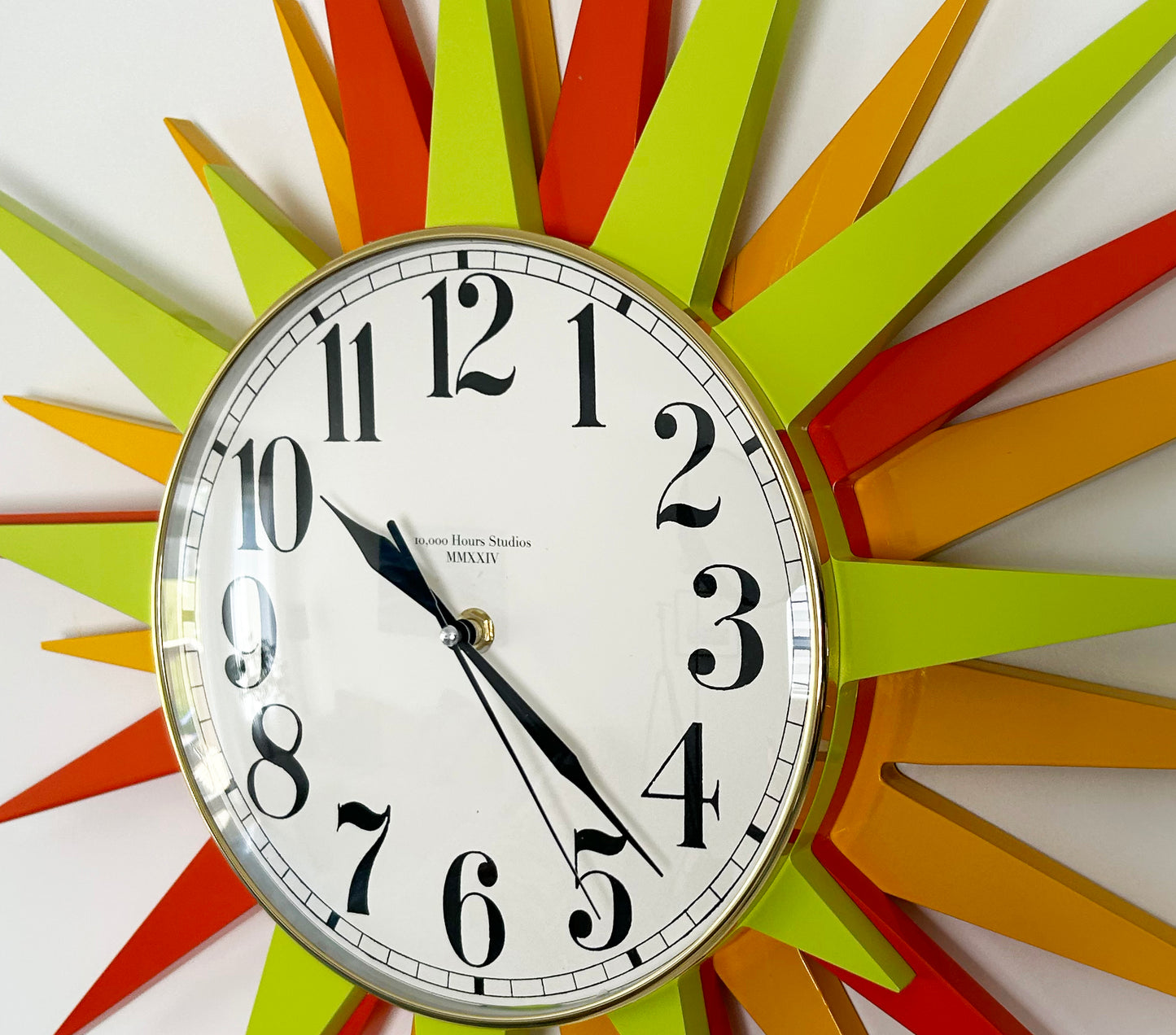 24-Inch Mid-Century Americana Starburst Wall Clock – Citrus Colors, Convex Glass & Brass Bezel