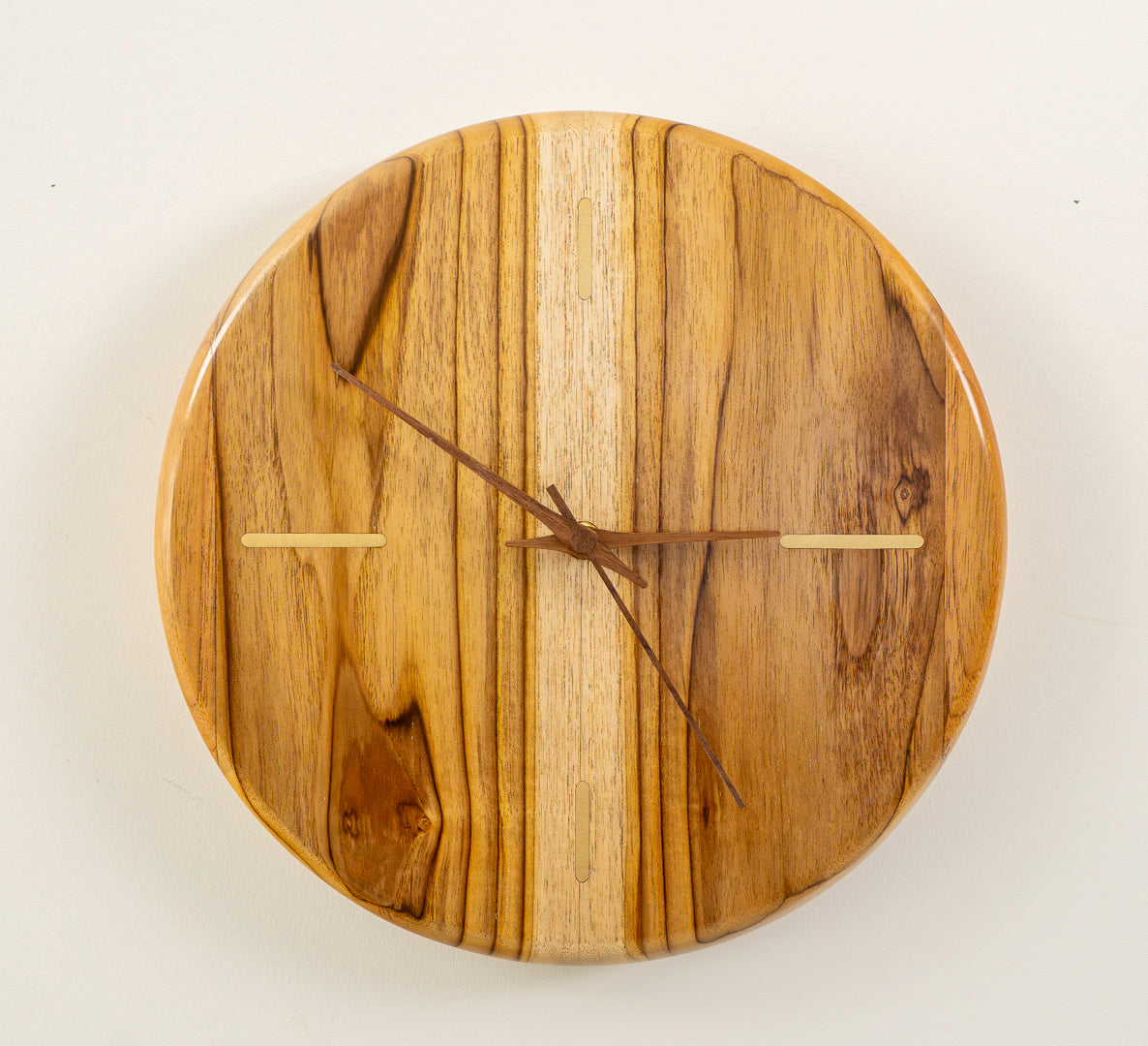 12" Solid Teak Wall Clock with Solid Brass Inlay