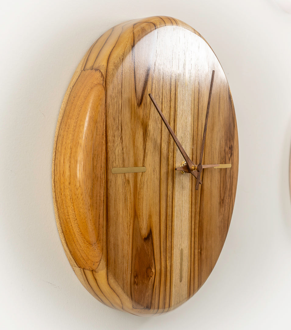 12" Solid Teak Wall Clock with Solid Brass Inlay