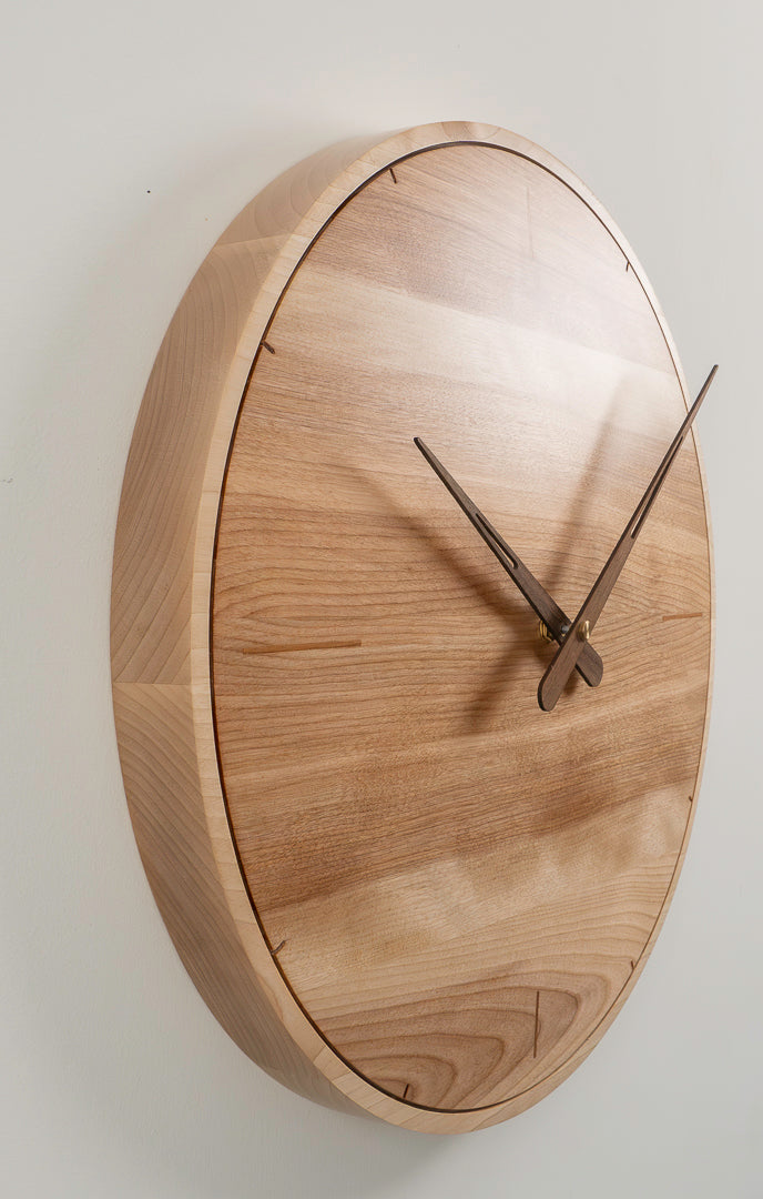 18" Solid Birch Minimalist Wall Clock with Etched Hour Markers & Accents