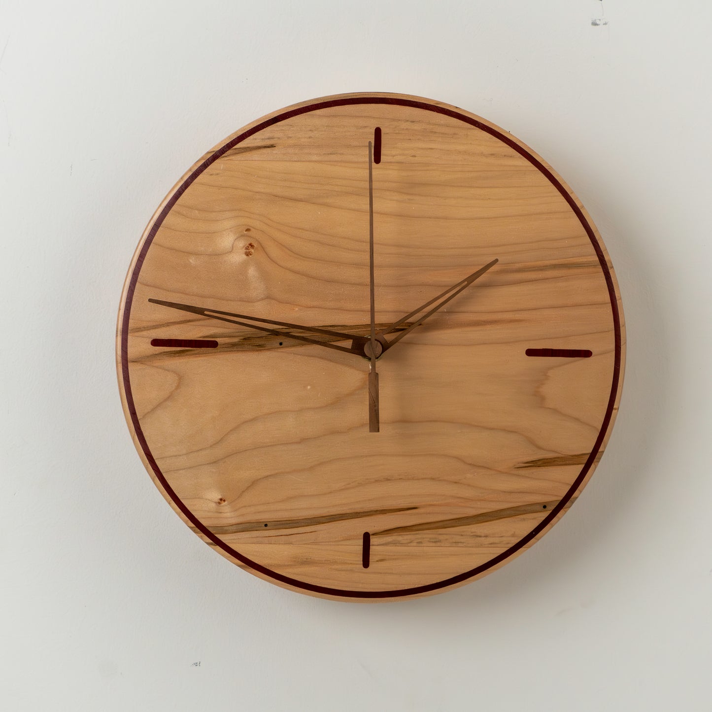 10" Ambrosia Maple Wall Clock – Walnut Inlay & Retro Modern Design