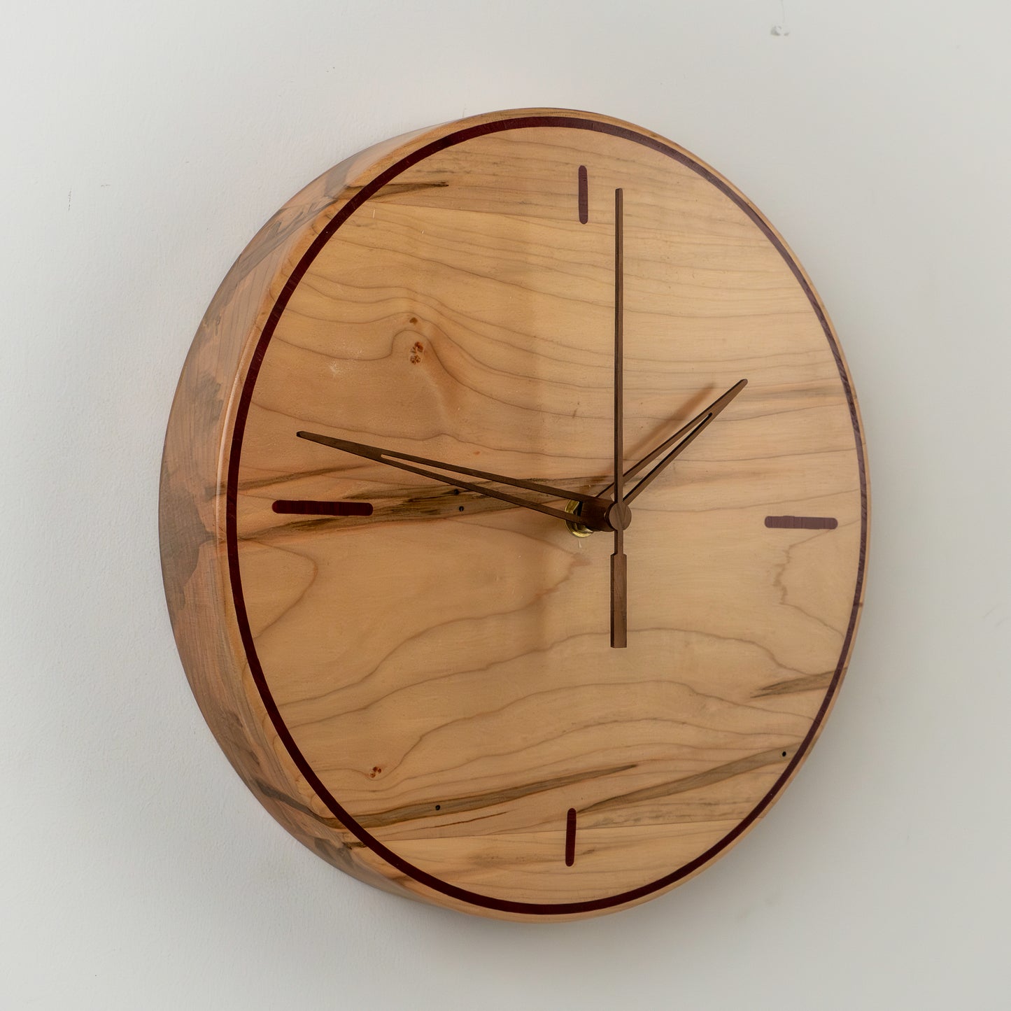 10" Ambrosia Maple Wall Clock – Walnut Inlay & Retro Modern Design