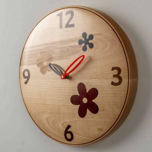 12" Hard Maple Wall Clock – Multicolored Exotic Wood Inlays