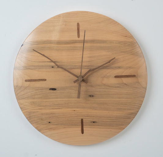 12" Minimalist Ambrosia Maple Wall Clock – Walnut Accents