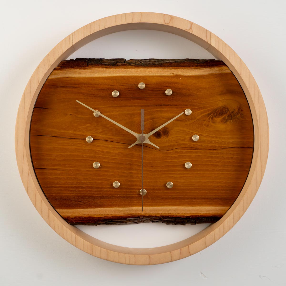 Live Edge Osage & Maple Wall Clock