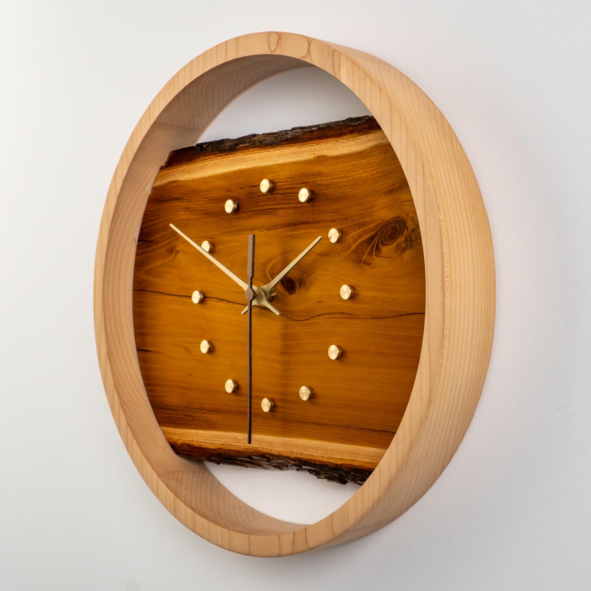 Live Edge Osage & Maple Wall Clock