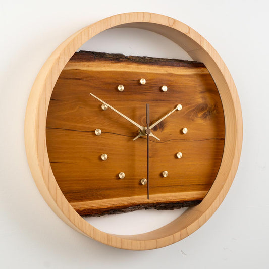 Live Edge Osage & Maple Wall Clock