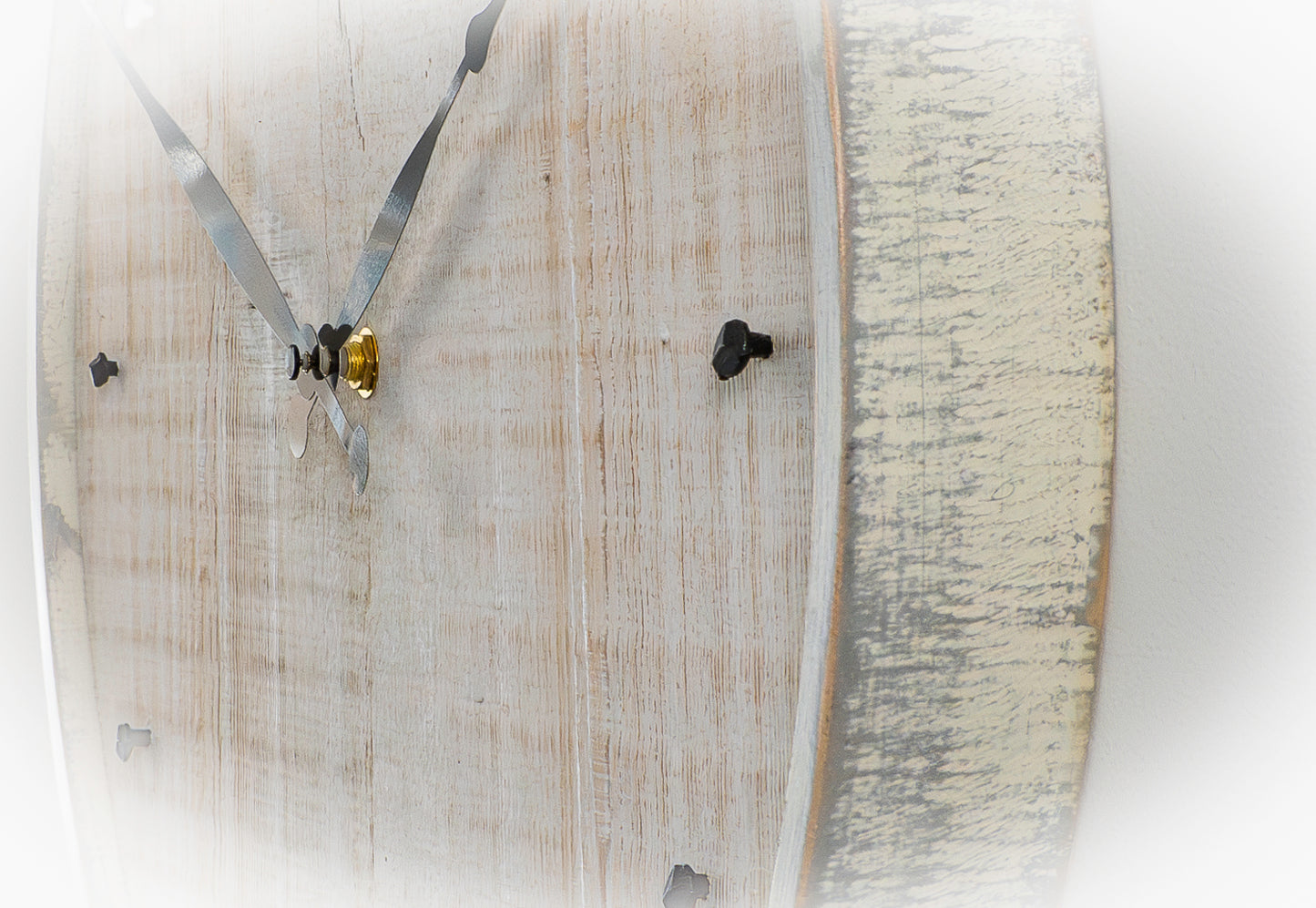 16" Reclaimed White Barnboard Wall Clock with Distressed Maple Frame & Antique Nail Hour Markers