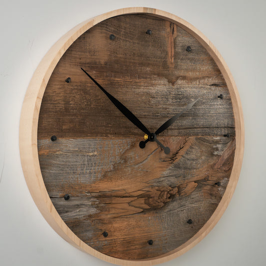 17" Minimalist Brushed Barnboard Wall Clock