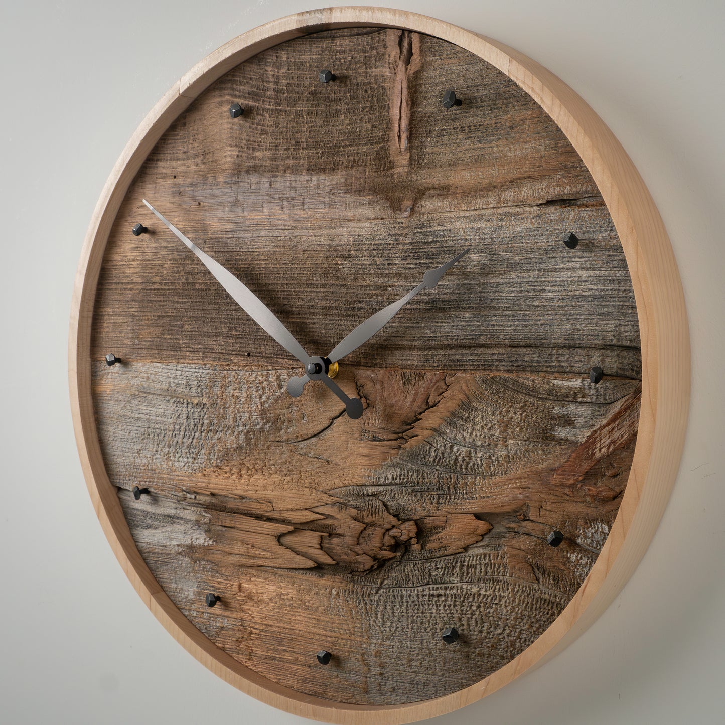 17" Minimalist Brushed Barnboard Wall Clock