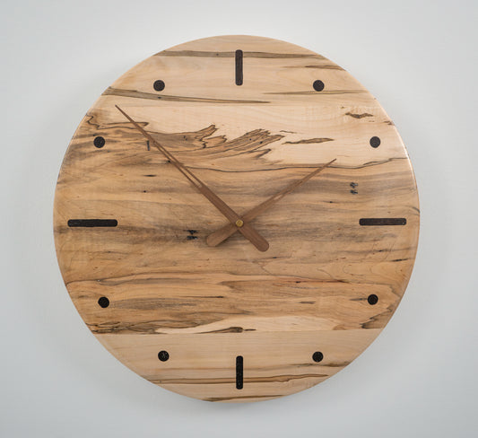 18" Ambrosia Maple Minimalist Wall Clock with Walnut Inlays & Hands – Gloss Wax Finish
