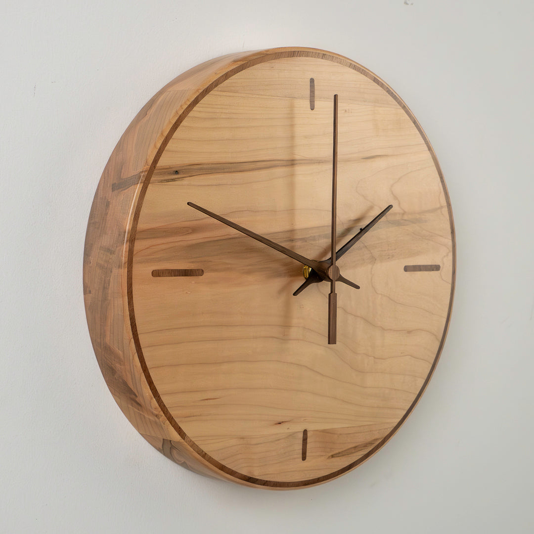 10" Solid Ambrosia Maple Clock with Walnut Inlay – Minimalist Style