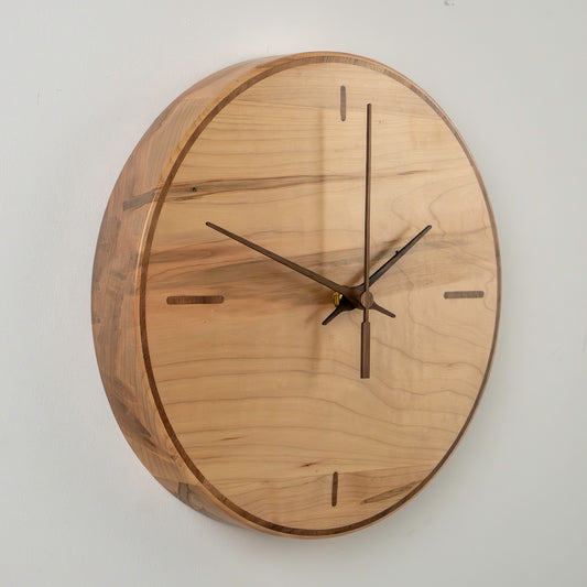 10" Solid Ambrosia Maple Clock with Walnut Inlay – Minimalist Style