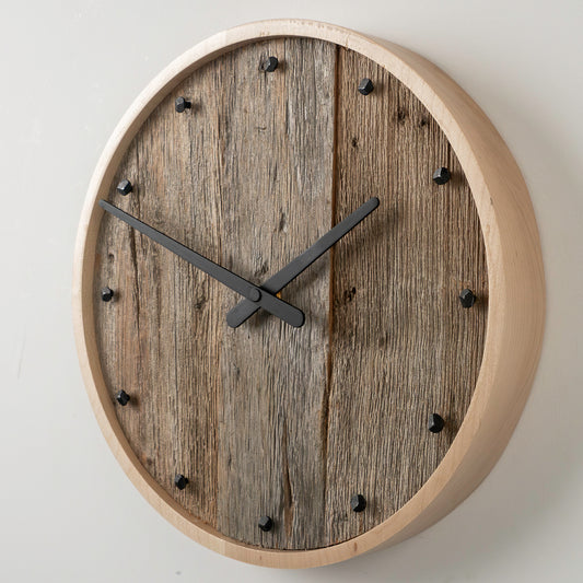 12" Barnboard Clock in Solid Maple Frame