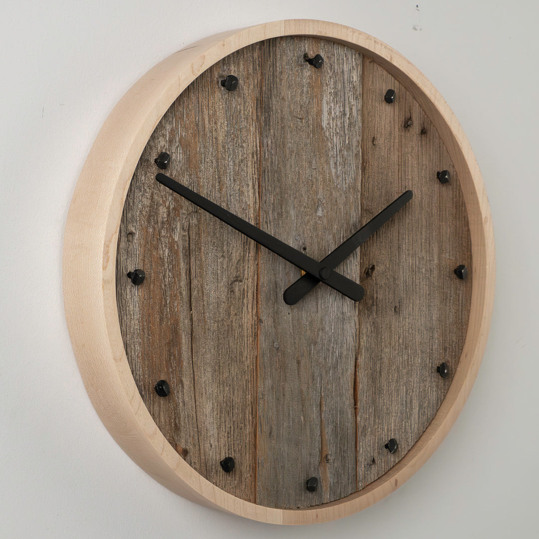 12" Barnboard Clock in Solid Maple Frame