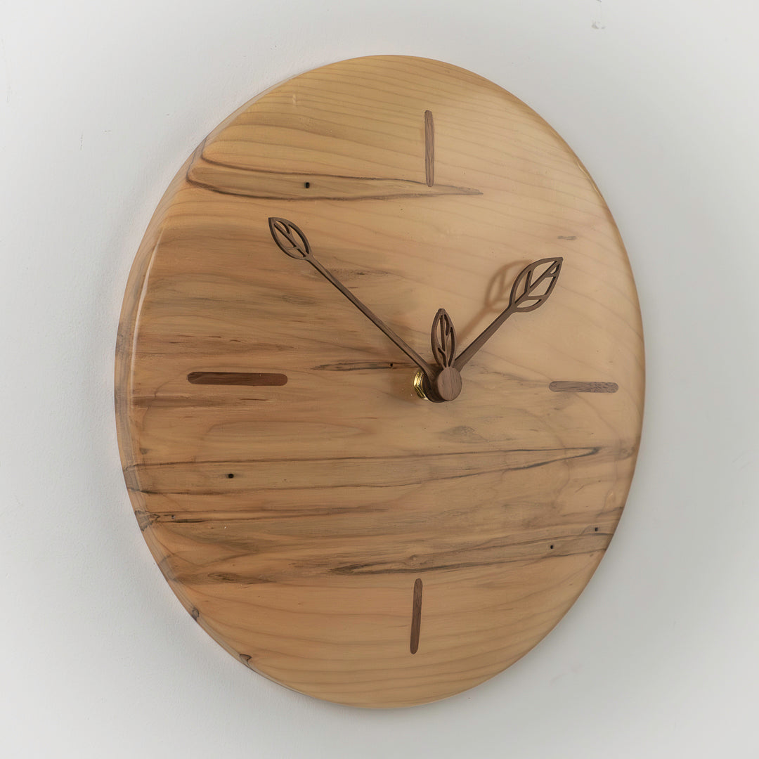 12" Ambrosia Maple Clock with Walnut Inlay