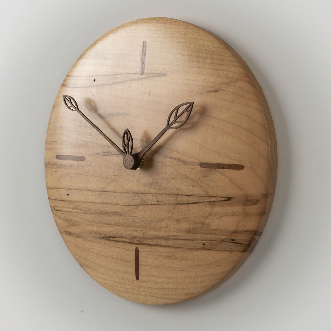12" Ambrosia Maple Clock with Walnut Inlay