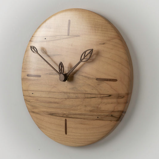 12" Ambrosia Maple Clock with Walnut Inlay