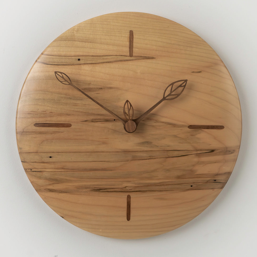 12" Ambrosia Maple Clock with Walnut Inlay