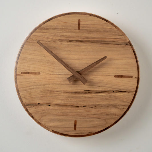 9" Solid Ambrosia Maple Clock with Walnut Inlay