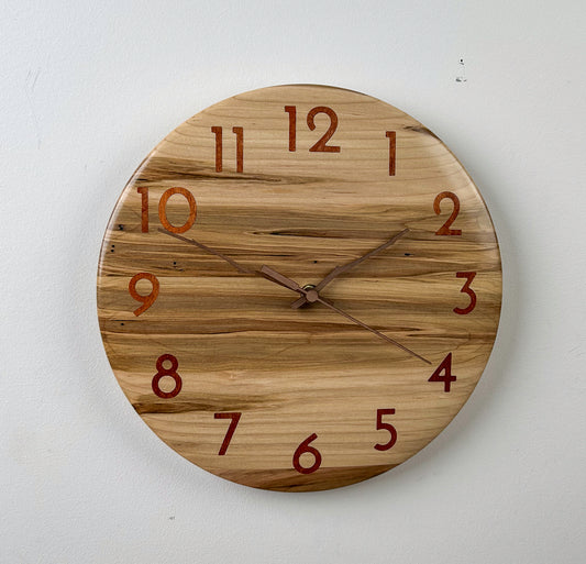 12" Ambrosia Maple Wall Clock with Inlaid Numerals and Walnut Hands