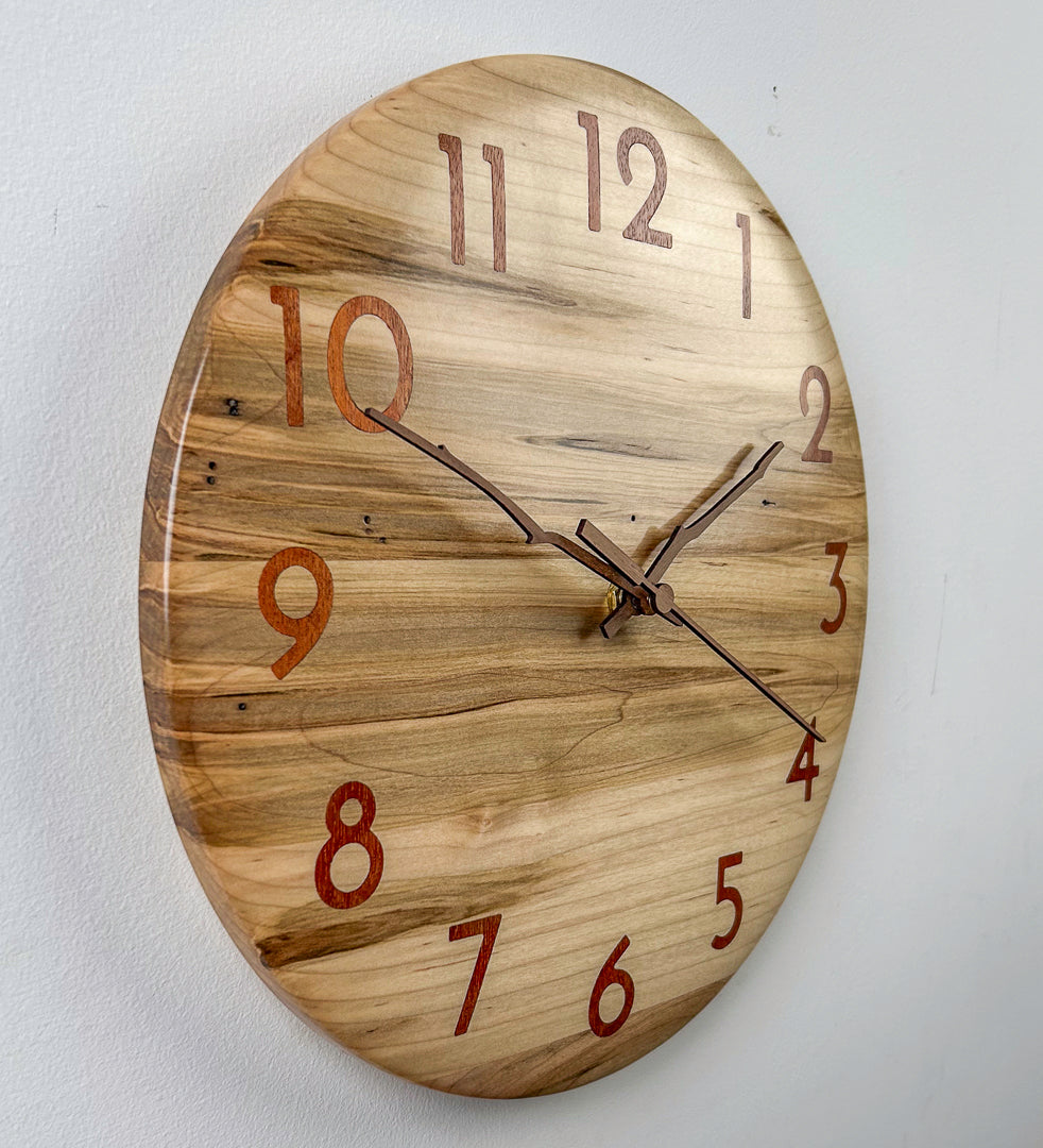 12" Ambrosia Maple Wall Clock with Inlaid Numerals and Walnut Hands