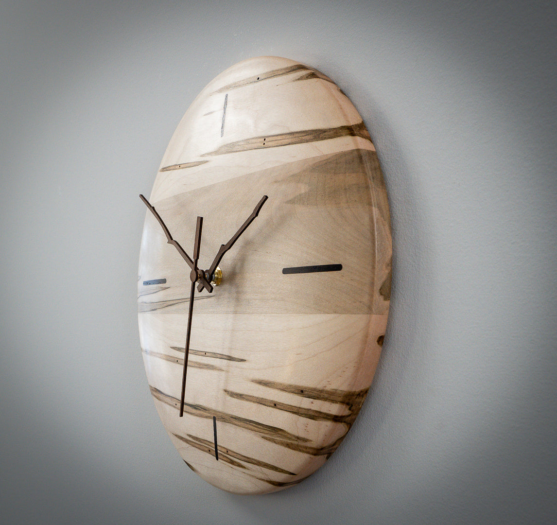 12"   Ambrosia Maple Clock with Walnut Inlay