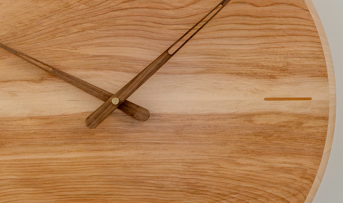 21" Solid Birch Minimalist Wall Clock with Teak Inlays & Walnut Hands – Semi-Gloss Acrylic Finis