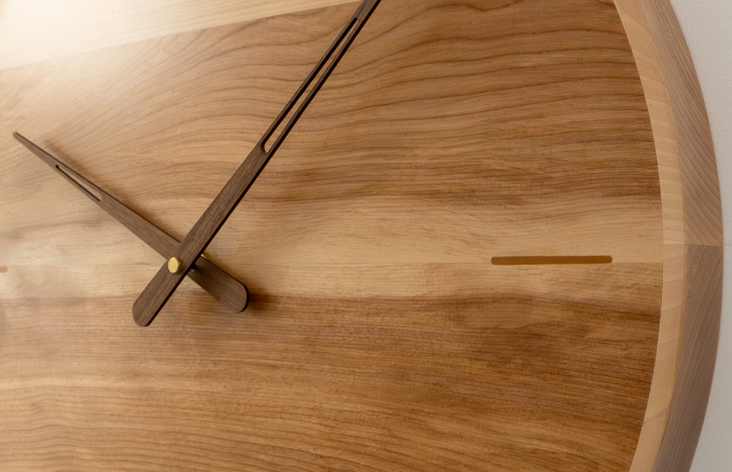 21" Solid Birch Minimalist Wall Clock with Teak Inlays & Walnut Hands – Semi-Gloss Acrylic Finis
