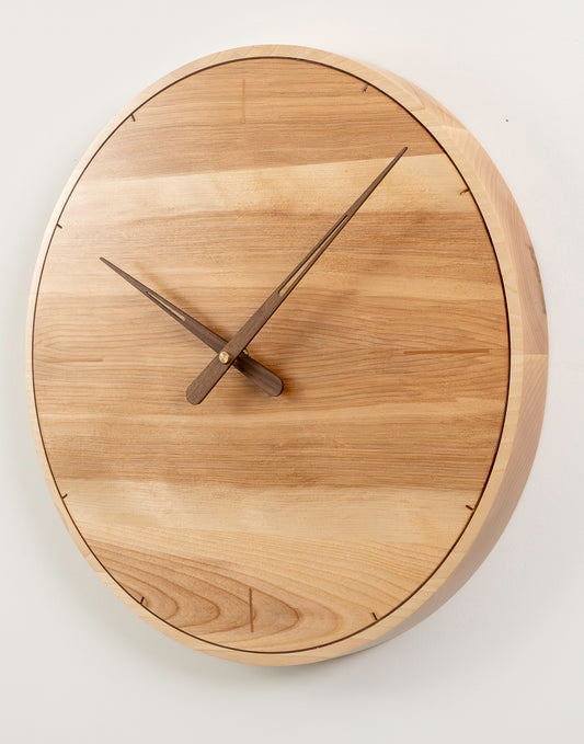 18" Solid Birch Minimalist Wall Clock with Etched Hour Markers & Accents